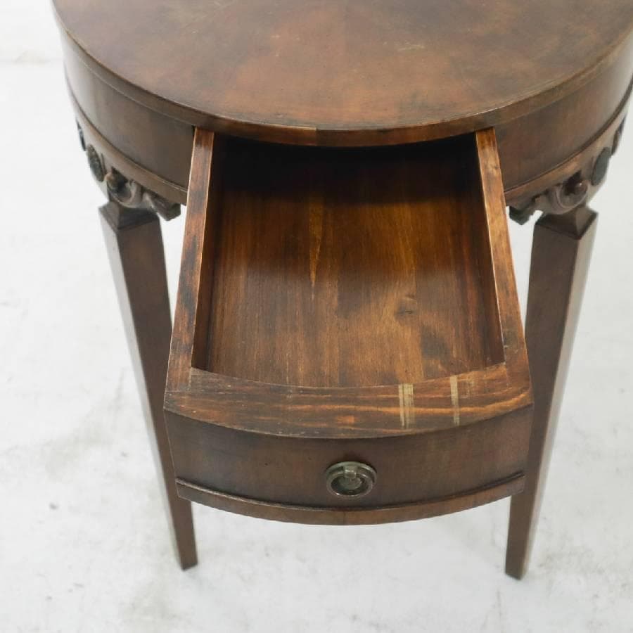 英国アンティーク ウォールナット ラウンド サイドテーブル 引き出し付き