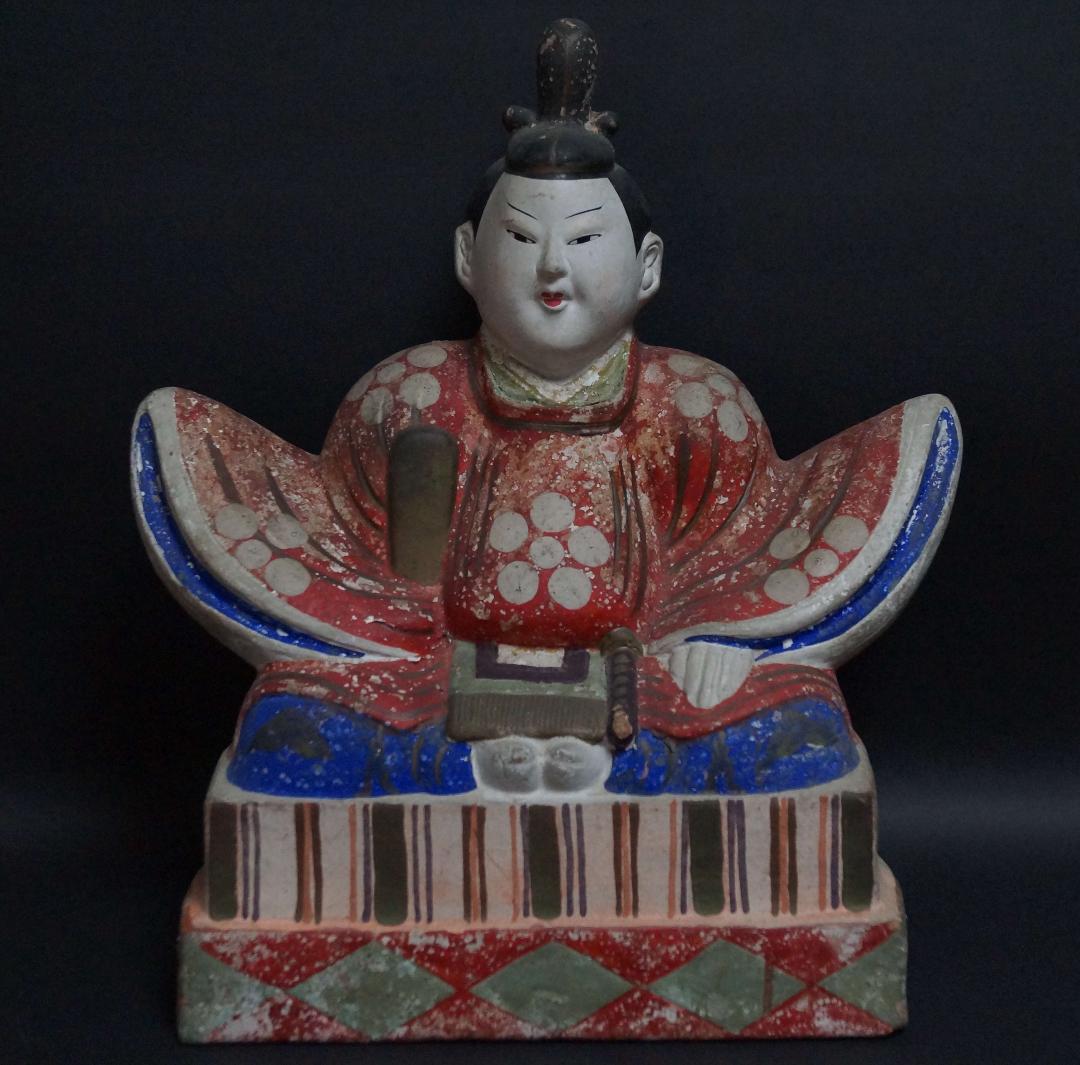 明治期 大型三次人形 天神（菅原道真）置物 光人形 粘土製歴史資料★重さ2.3㎏