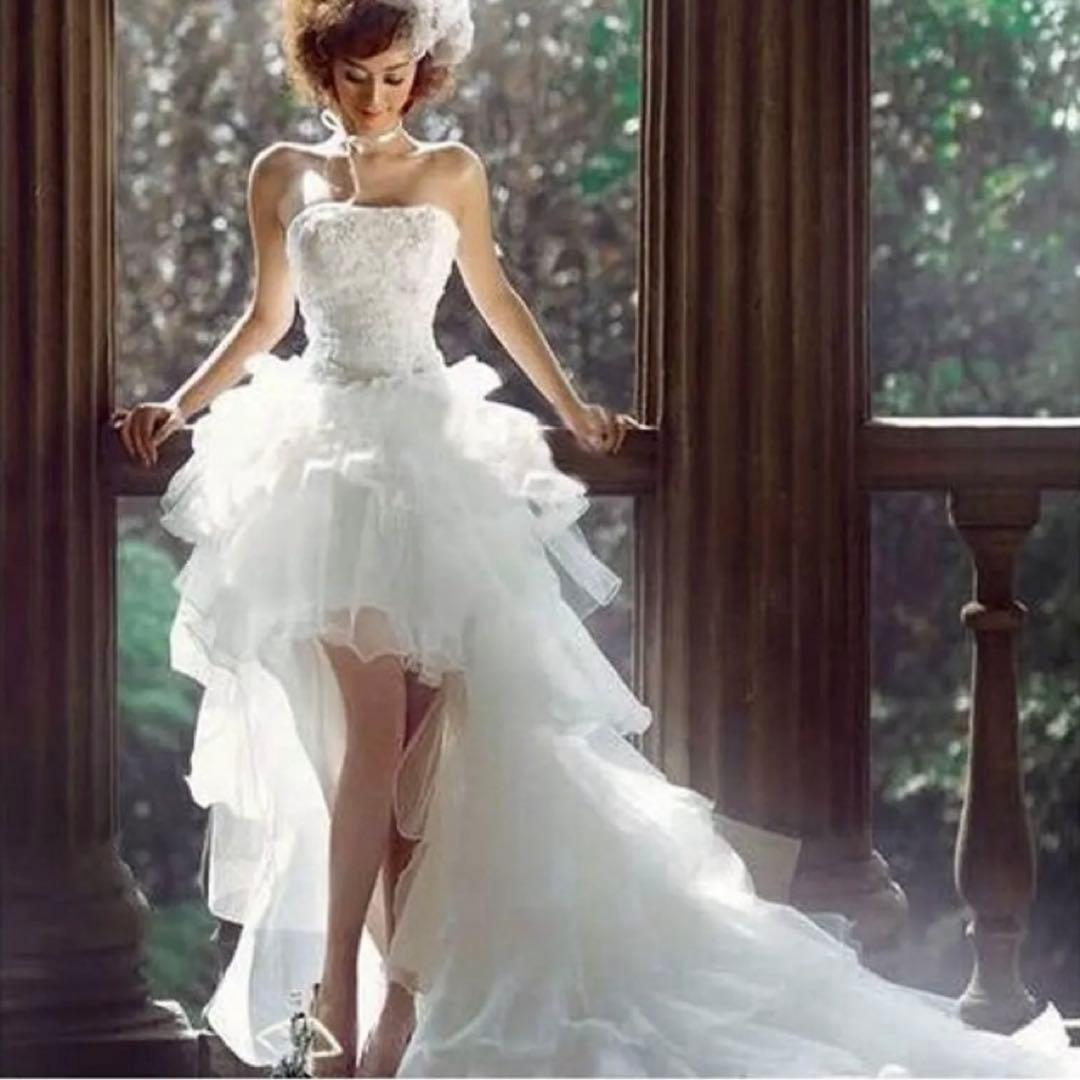 ウェディングドレス　ミニ　前短後長　フィッシュテール