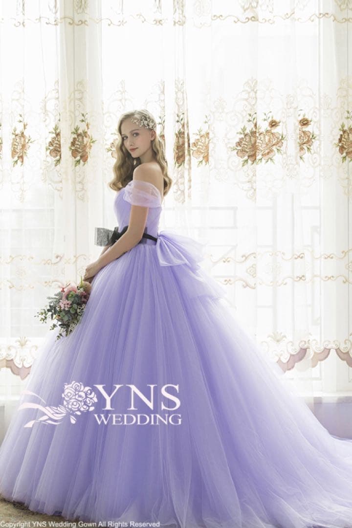 に*ん様 ラベンダーオフショルダーチュールドレス