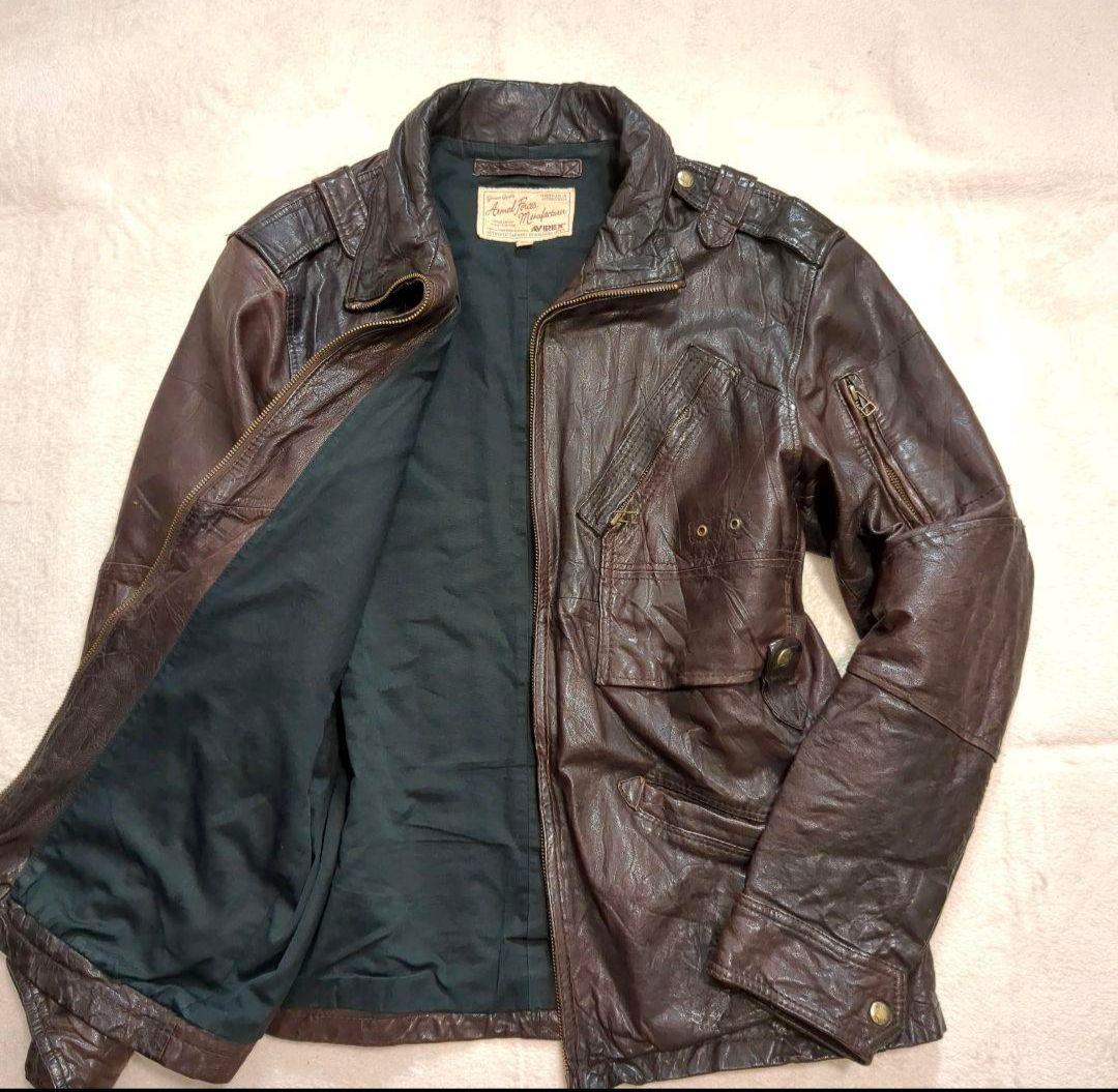 アヴィレックス ダークブラウン レザー シングルライダースジャケット