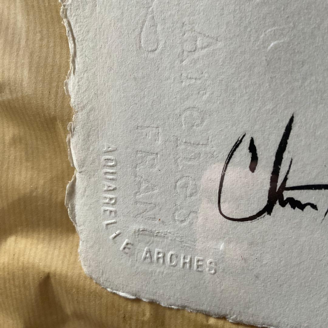 ラッセン 毛筆スケッチ(オリジナル原画)ドローイング　直筆サイン有　イルカの親子