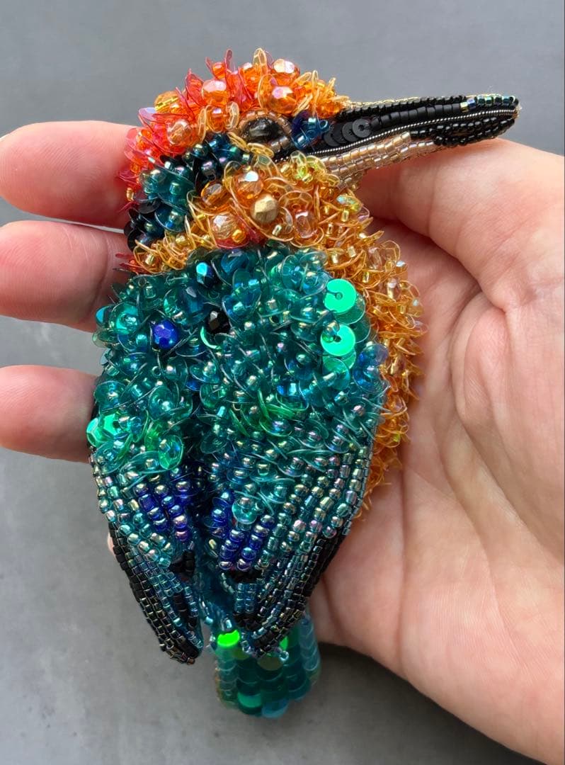 【ミヤコショウビン】ビーズ刺繍ブローチバッグチャーム