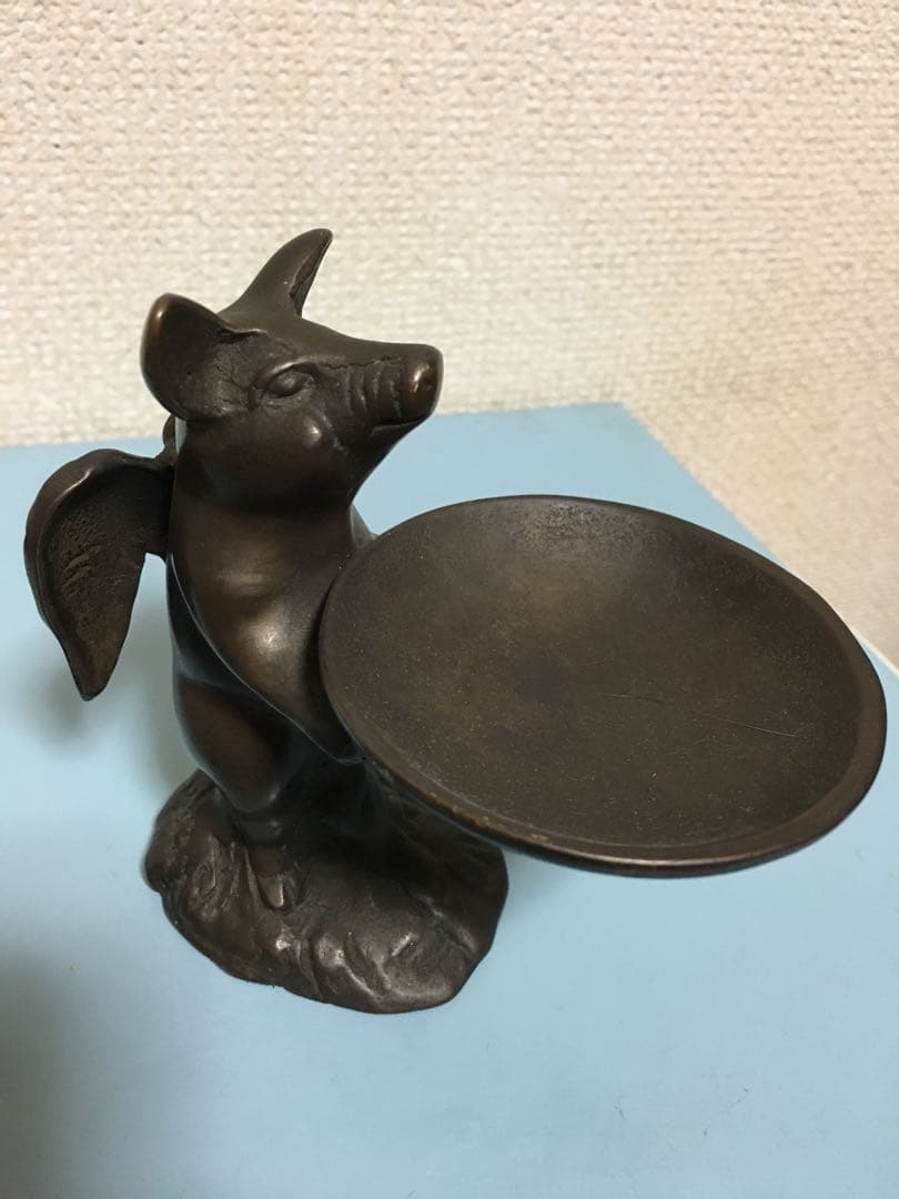 真鍮製？金属製天使のこぶたアクセサリー台　エンジェルピッグ小物入れジュエルケース