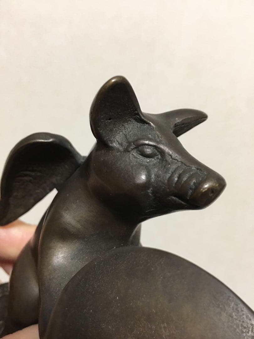 真鍮製？金属製天使のこぶたアクセサリー台　エンジェルピッグ小物入れジュエルケース