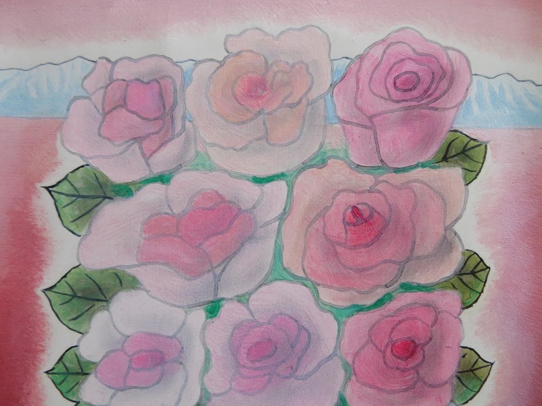 ◆今井ロヂン　「薔薇」　油彩　SM号　二科会審査員　古径額　師：レオナール藤田◆