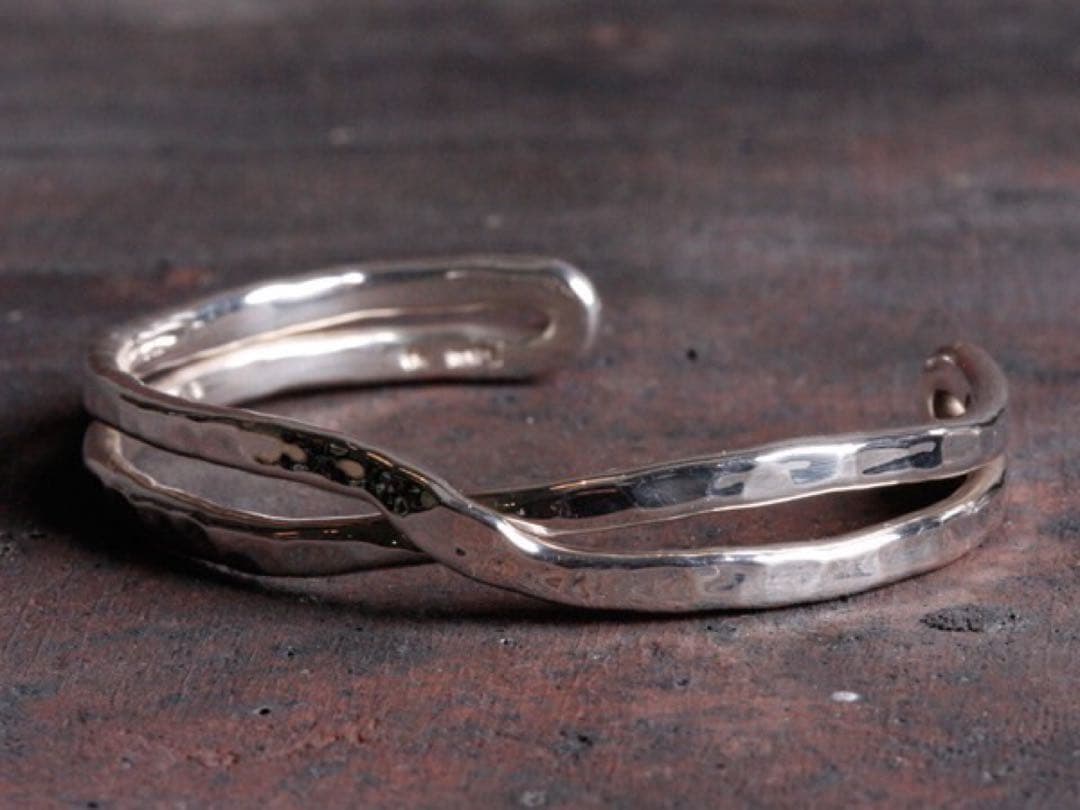 市松 シルバー980 クロスバングル【イニシャルなし】