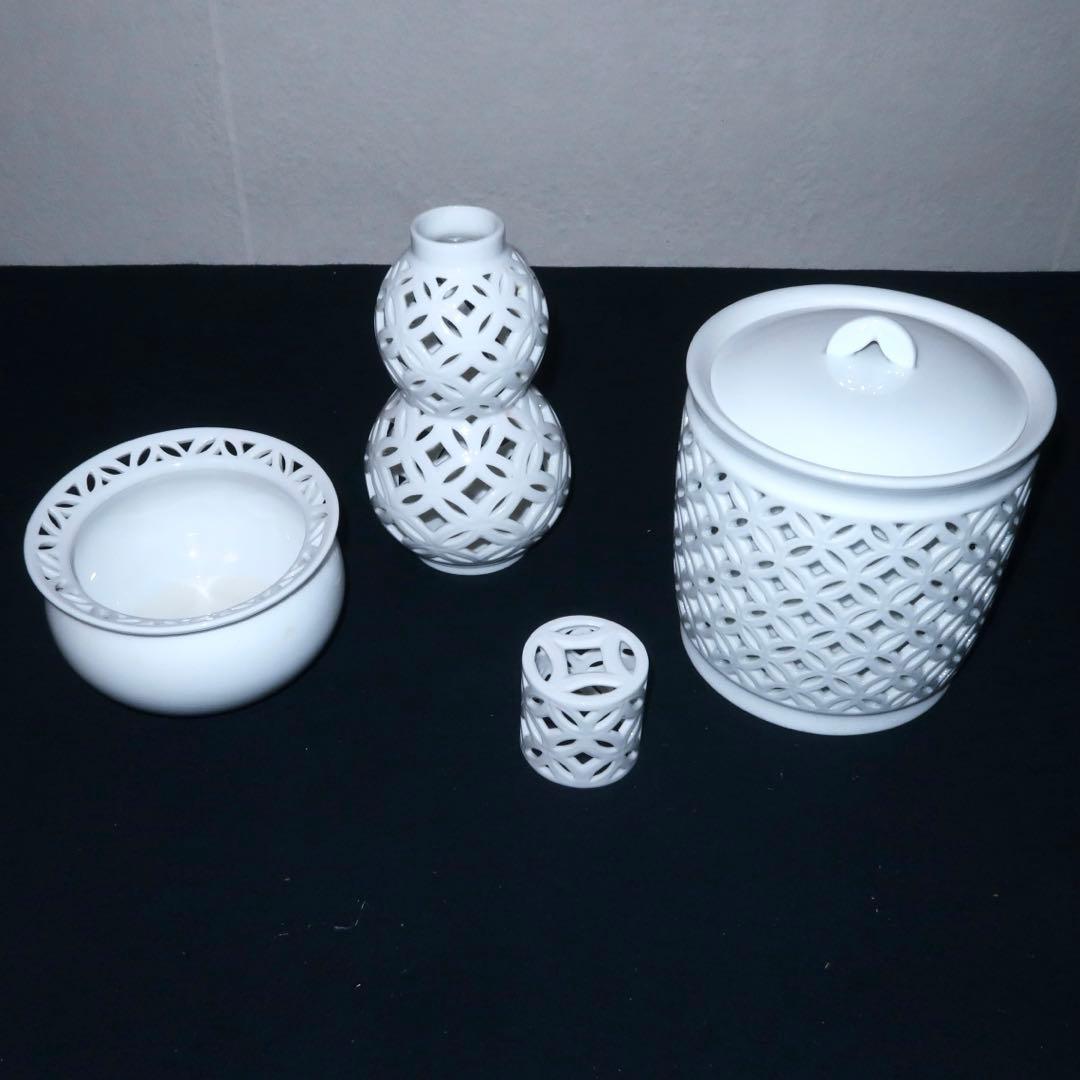 【茶道具】加藤藤城作　白磁七宝透皆具