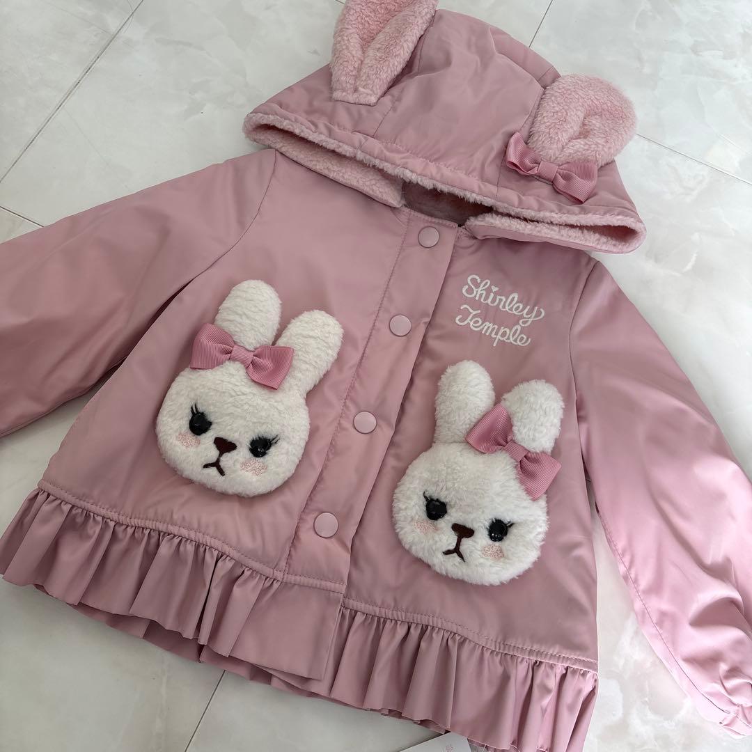 着1♡美品♡シャーリーテンプル♡うさぎタフタコート♡ベビフリピンクうさぎアウター