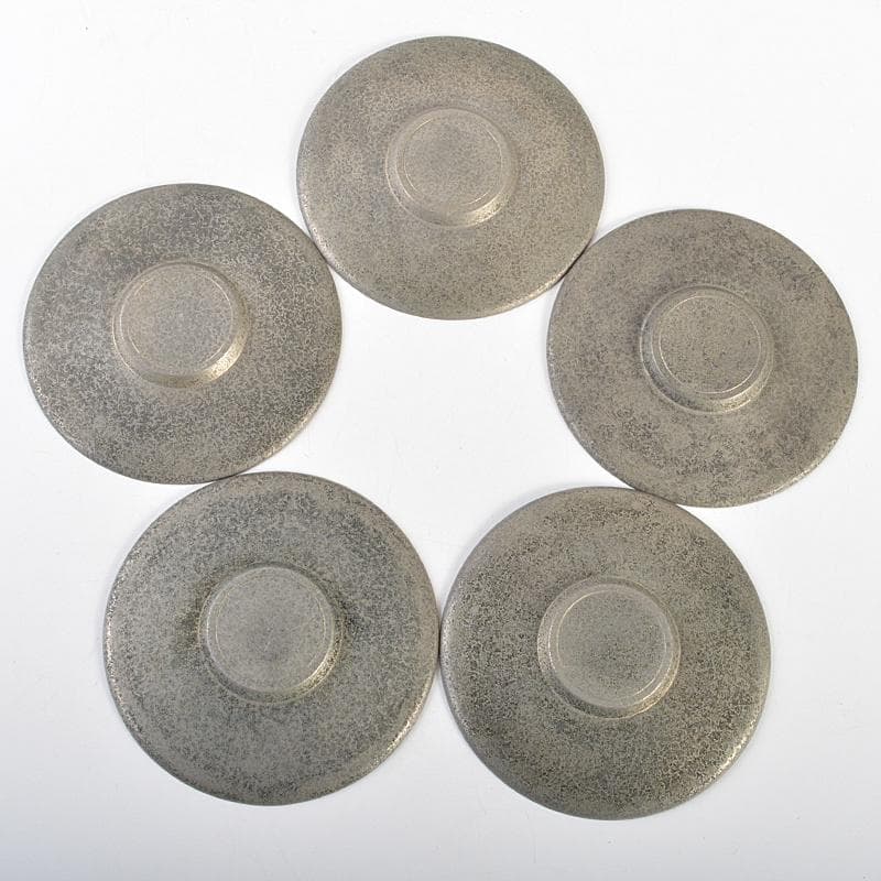 taka　竹影堂榮眞造　唐物錫円式茶托五客　依求晃写　共箱　M　R7347