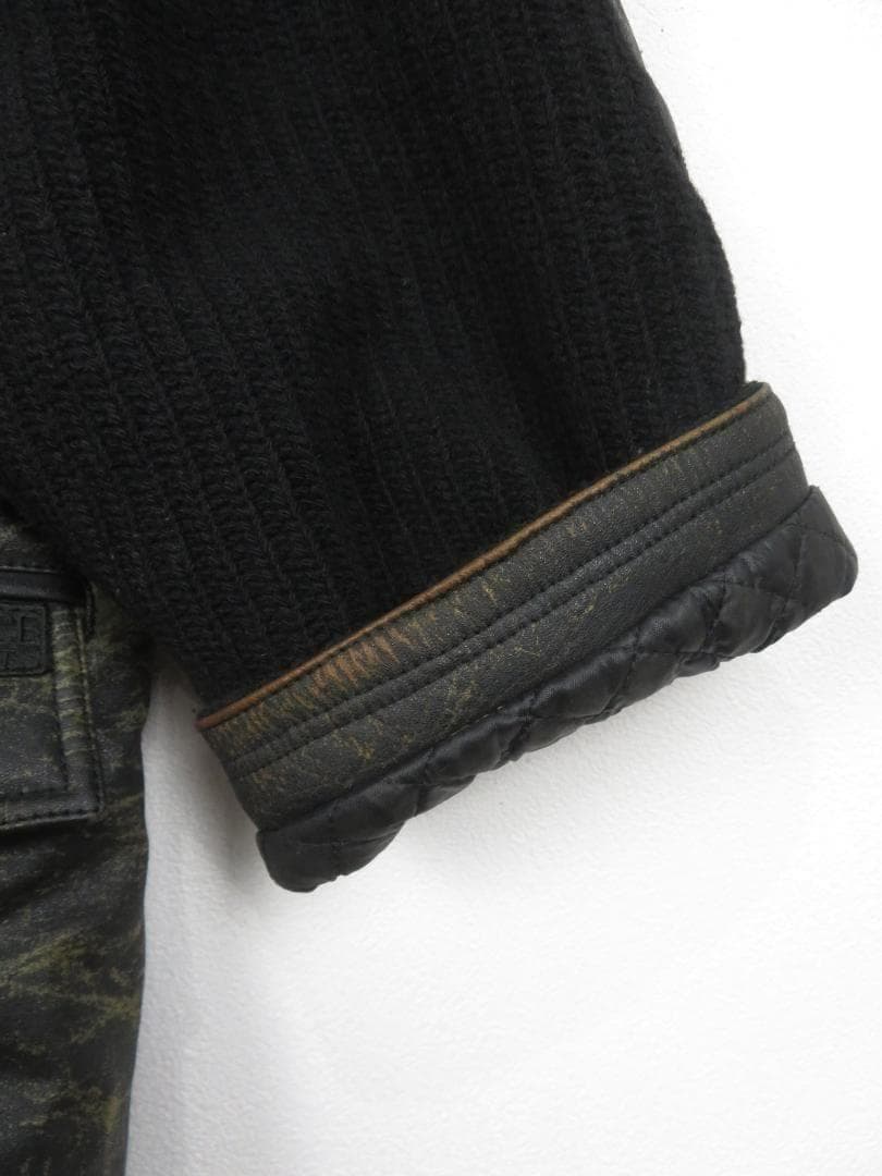 80s ヴェルサーチ イタリア製 ニット切り替え フェイクレザー ロングコート