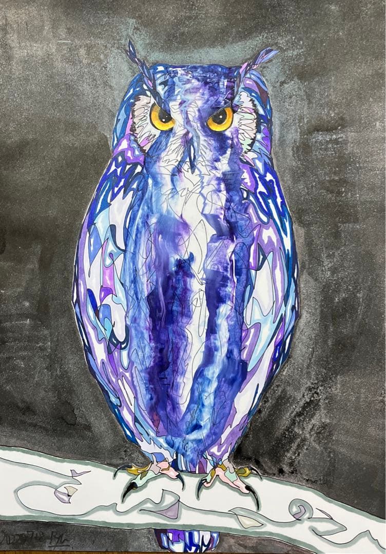 ミミズク　絵画　イラスト　ドローイング