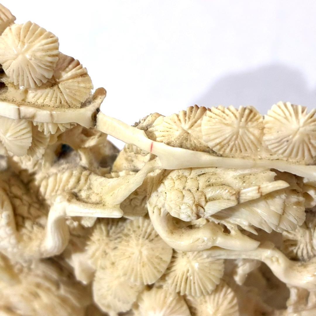 マンモス牙彫刻　細密彫刻鶴