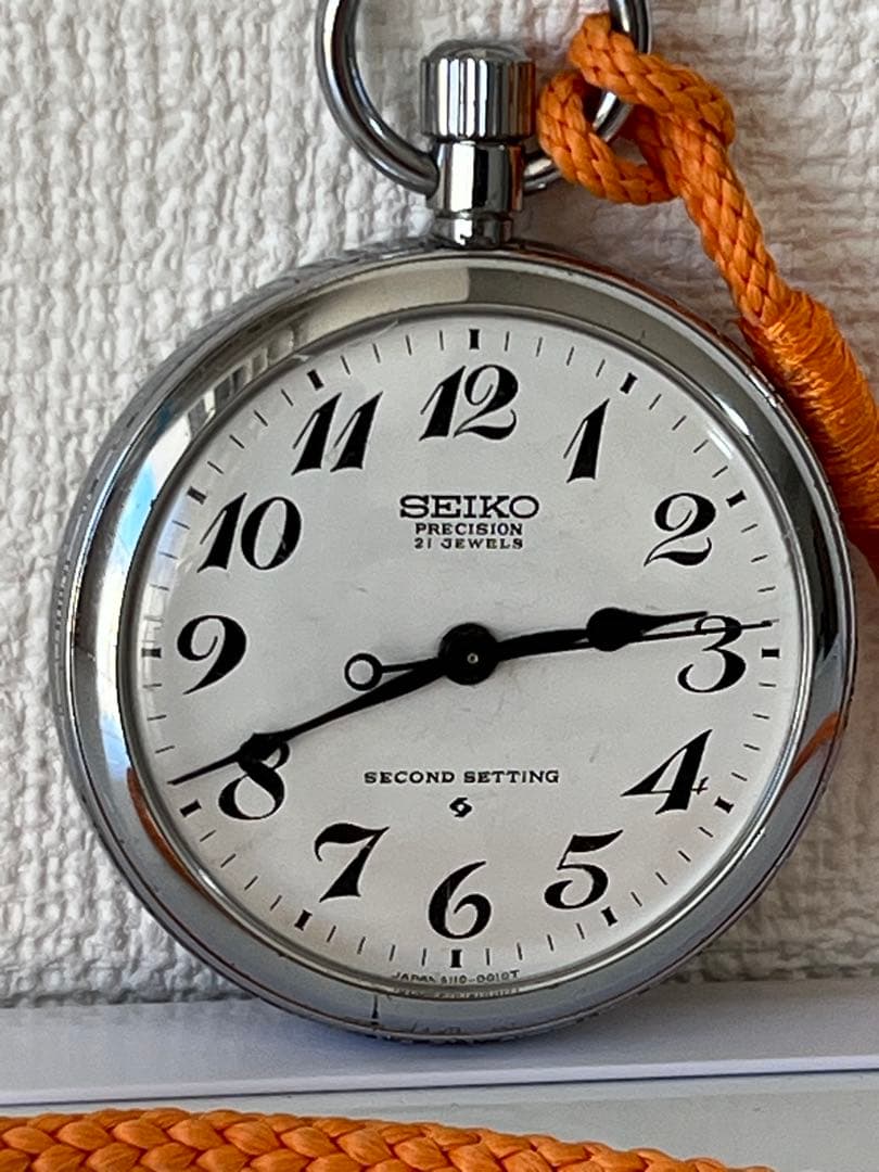 セイコー　鉄道懐中時計　機械式手巻き　3針61系　精度良好　朱色 下げ組紐 付き