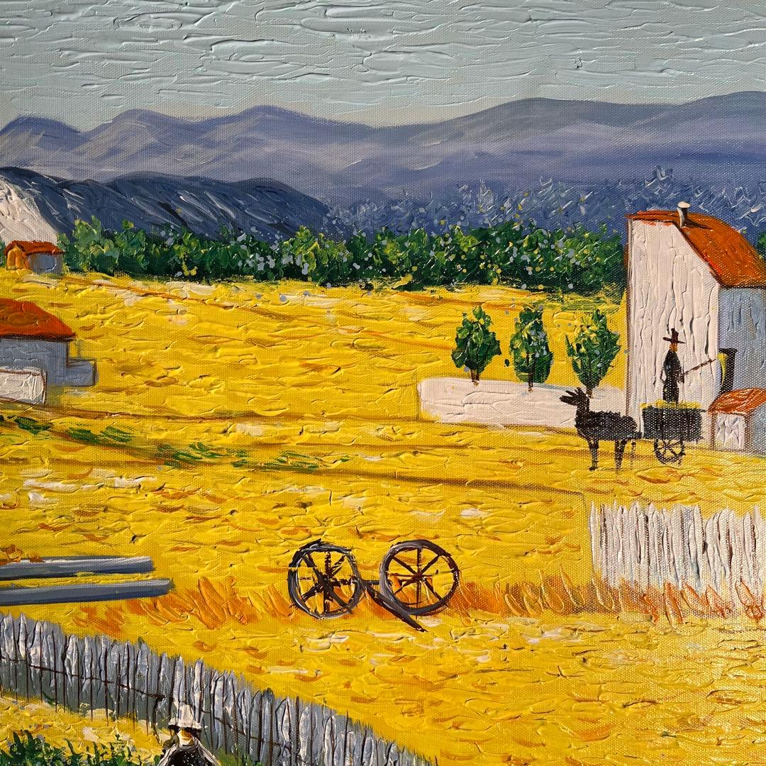 ★特大秀作★手書き油絵 ゴッホ ラ・クローの収穫 肉筆絵画 額付き 油彩画