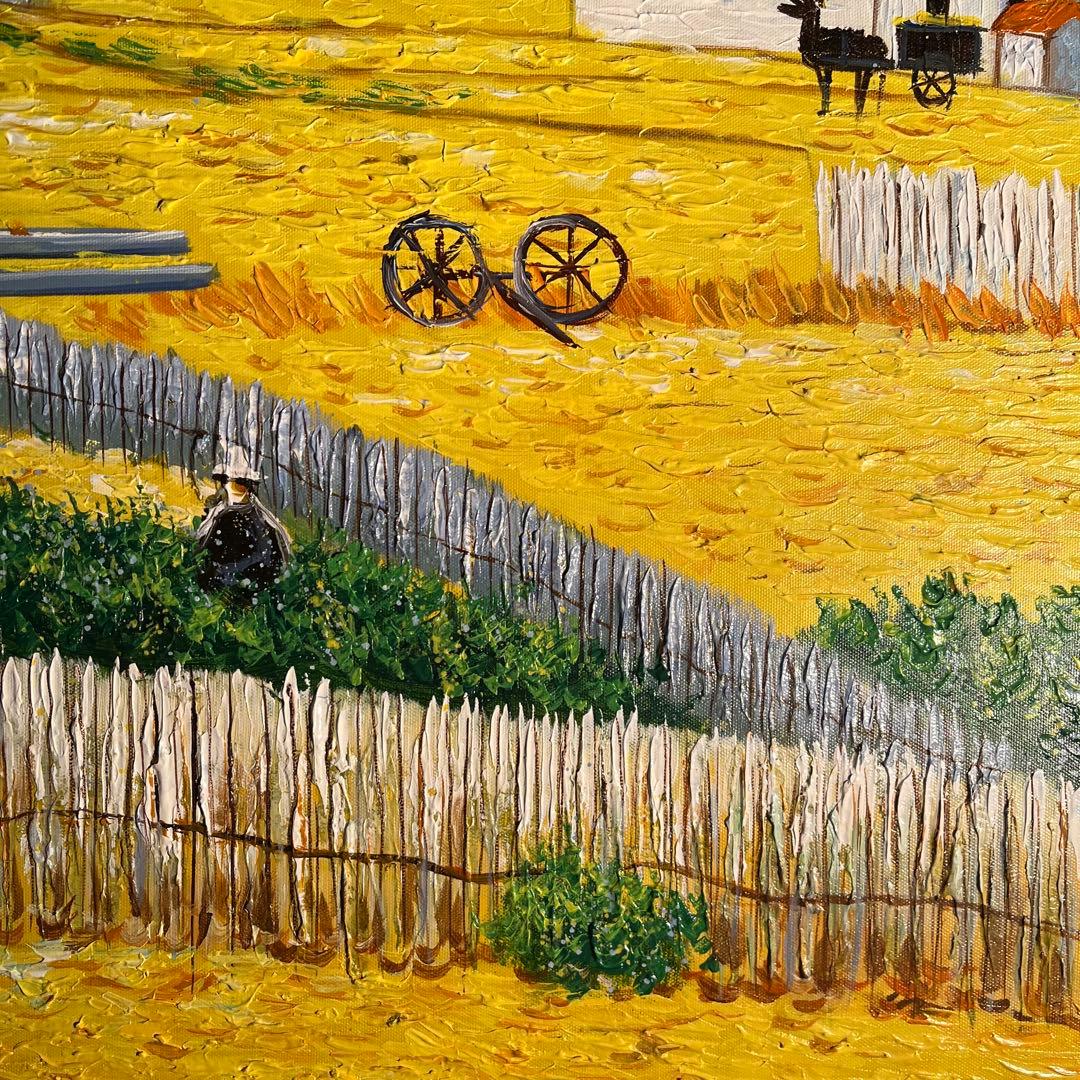 ★特大秀作★手書き油絵 ゴッホ ラ・クローの収穫 肉筆絵画 額付き 油彩画