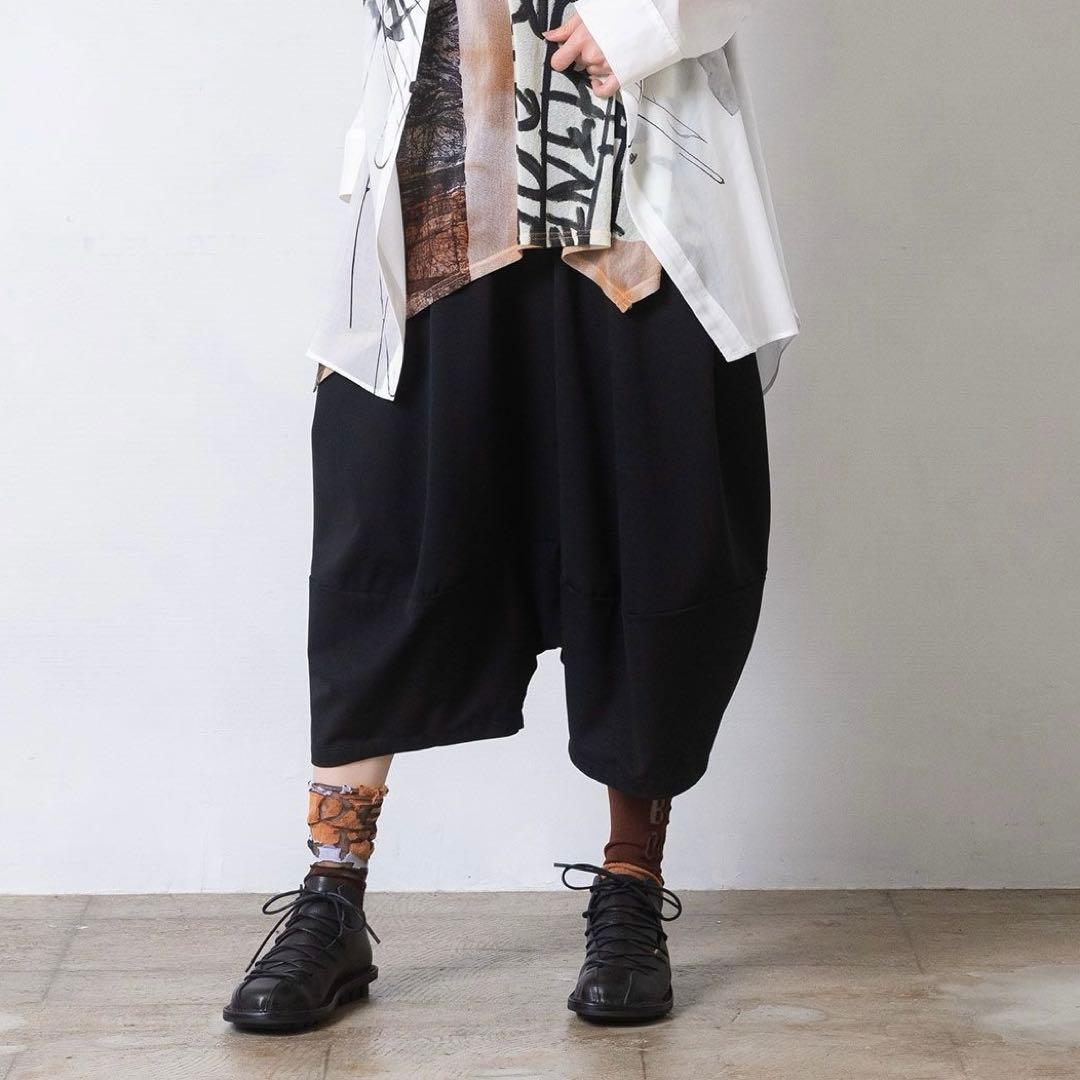 芽風 22AW 裏起毛 ワイドサルエルパンツ　黒　mefu