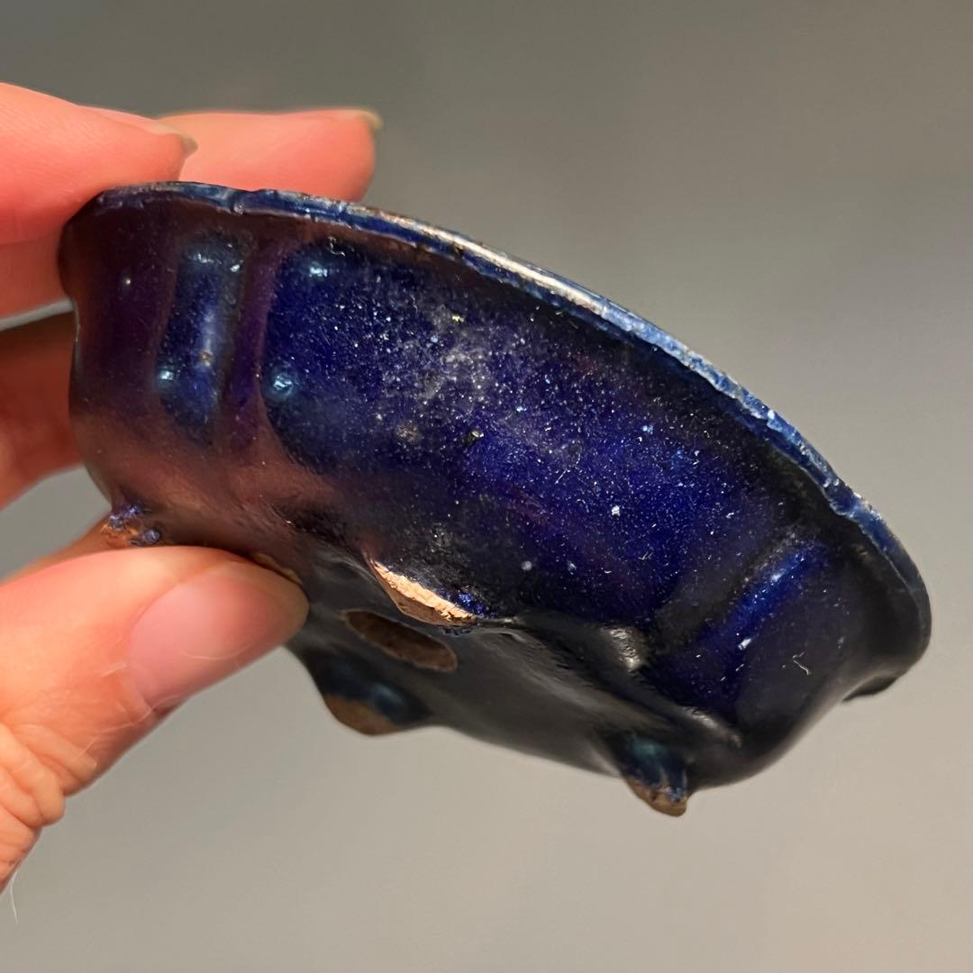 713.夢陶 琉璃釉木瓜鉢 盆栽鉢 植木鉢 8.5*7.6*2.5cm