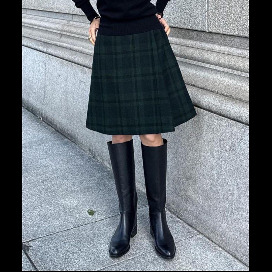JENNE 最新✨ダークグリーン チェック柄 Aラインスカート 新品 タグあり