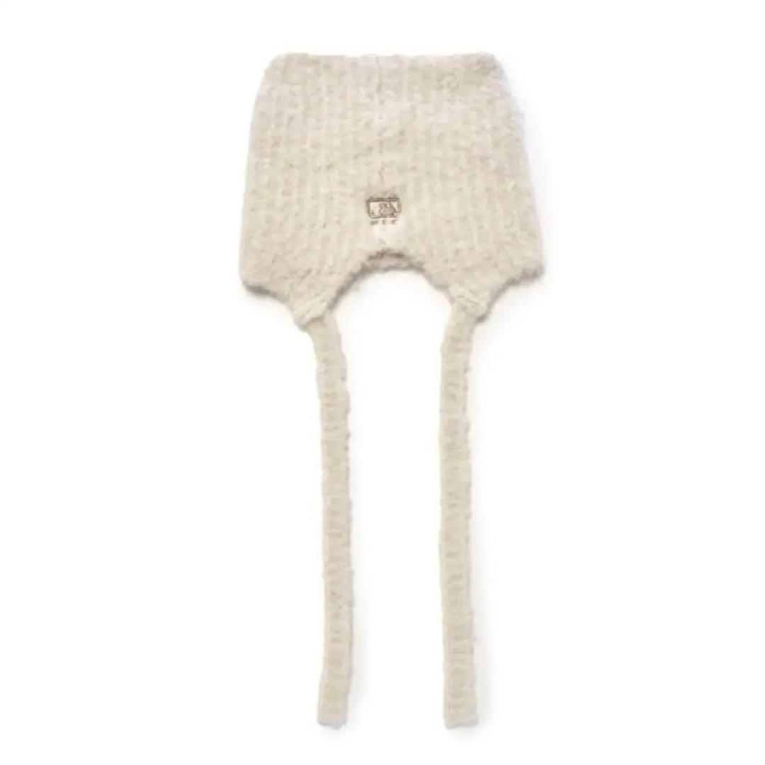 韓国限定 MLB カリナ 着用 猫耳 ミャオン ビーニー 紐付 ホワイト 白