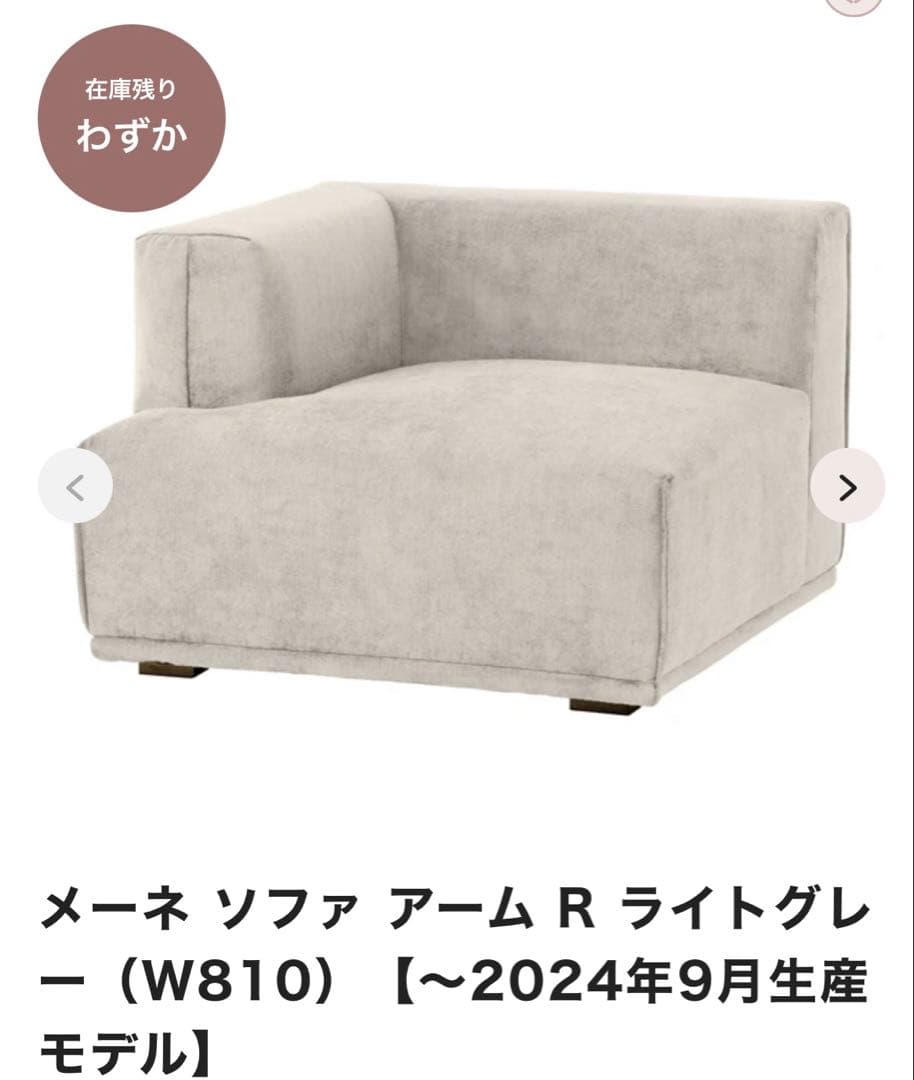 5/31まで出品。(送料込）①Francfranc メーネ ソファ アーム R