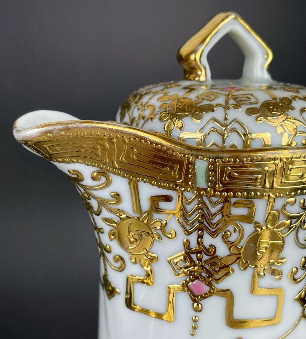 オールドニッポン アールヌーボー様式 金盛り チョコレートポット ゴールド