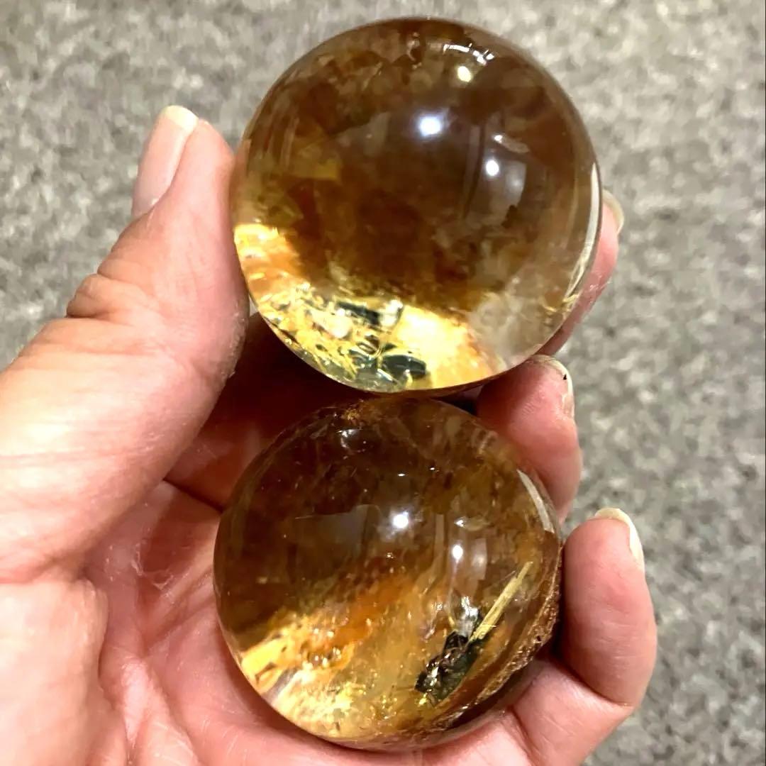 ゴールドルチルクォーツ　丸玉　スフィア　2点　金針水晶　パワーストーン