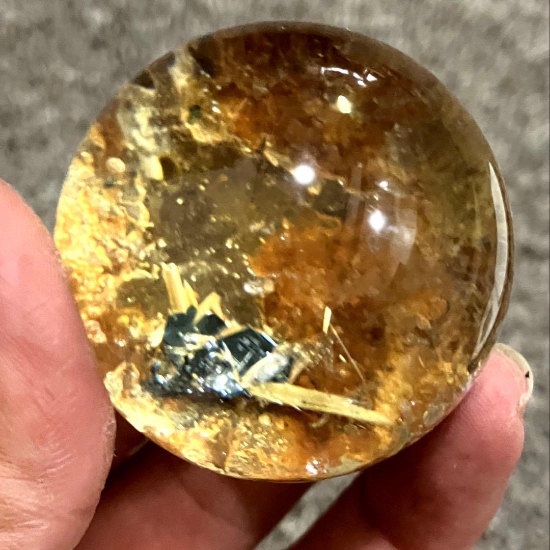 ゴールドルチルクォーツ　丸玉　スフィア　2点　金針水晶　パワーストーン