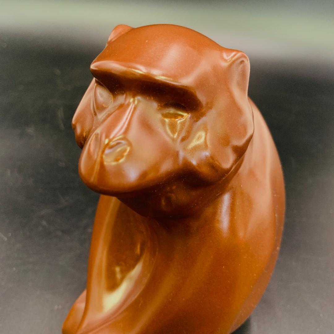 美品 三枝惣太郎 作 申置物 猿 木箱・台座・共布・略歴付 陶芸 彫刻 置物