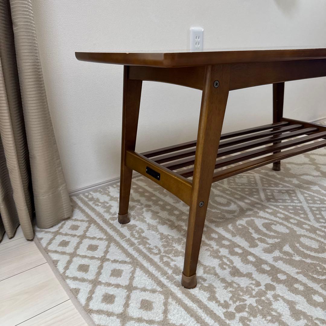 カリモク60 ブラウン 木製 シンプルデザイン ローテーブル 下部棚付き