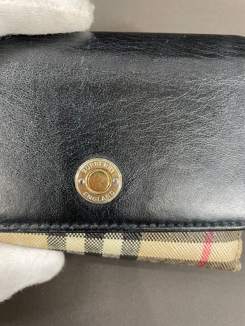 Burberry ギンガムチェック 三つ折り財布 ブラック/ベージュ