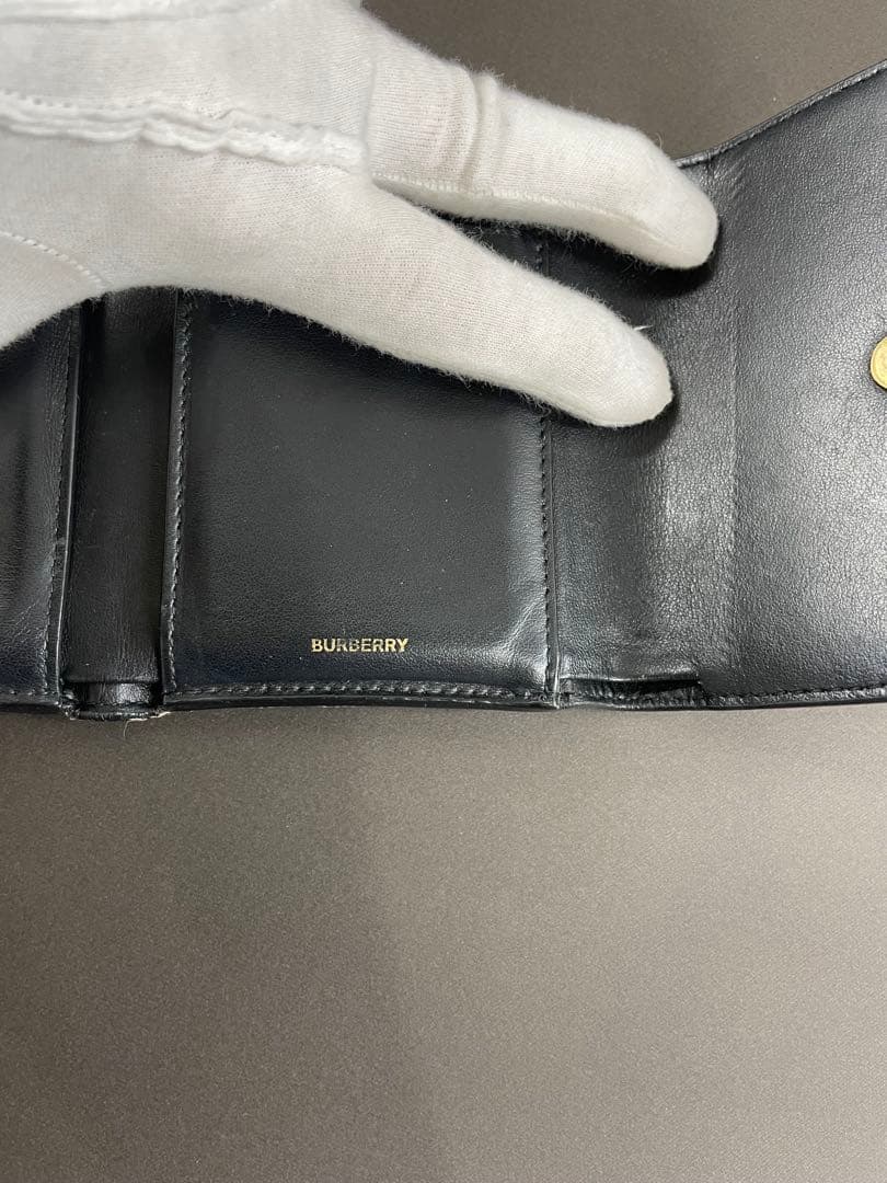 Burberry ギンガムチェック 三つ折り財布 ブラック/ベージュ