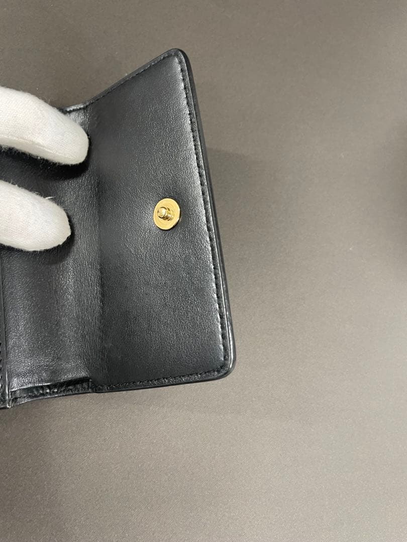 Burberry ギンガムチェック 三つ折り財布 ブラック/ベージュ