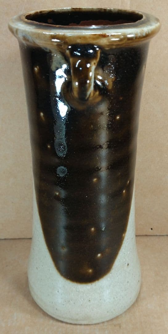 浜田庄司(濱田庄司) 花生(益子焼掛分花瓶) 共箱 益子焼 人間国宝