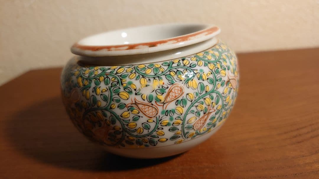 九谷焼　香炉　こぼし　花詰　鏑木　九谷鏑木　蔓草文　魚文　明治九谷　１客