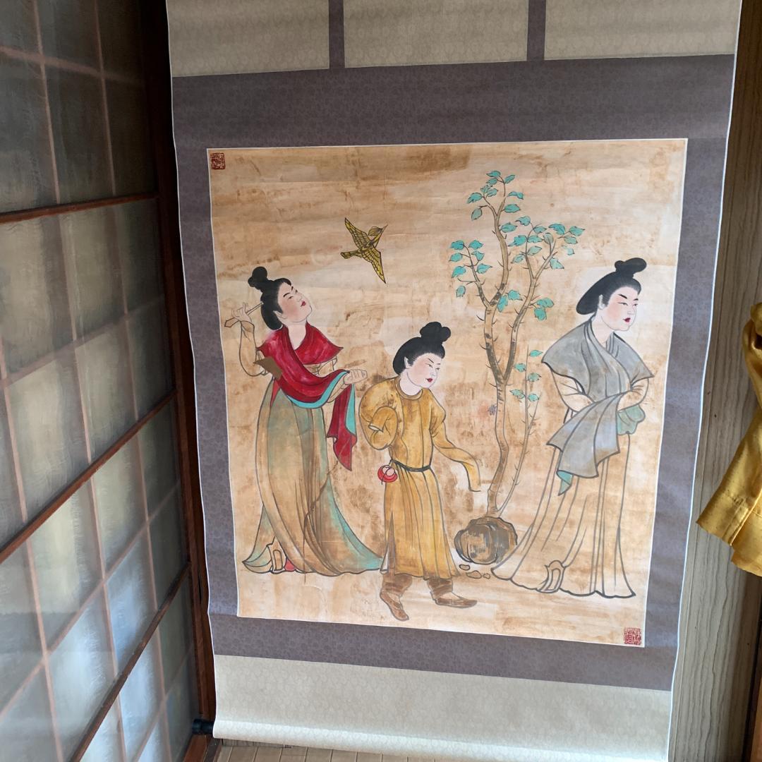 観鳥捕蝉図 作者不詳　掛け軸　和紙