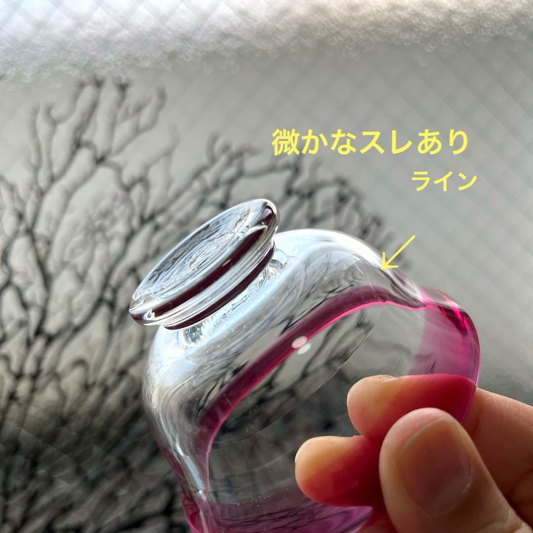 骨董　時代ガラス　金赤フチ　希少　桃色リップ　反り口　碗型　豆鉢　小鉢　氷鉢１客