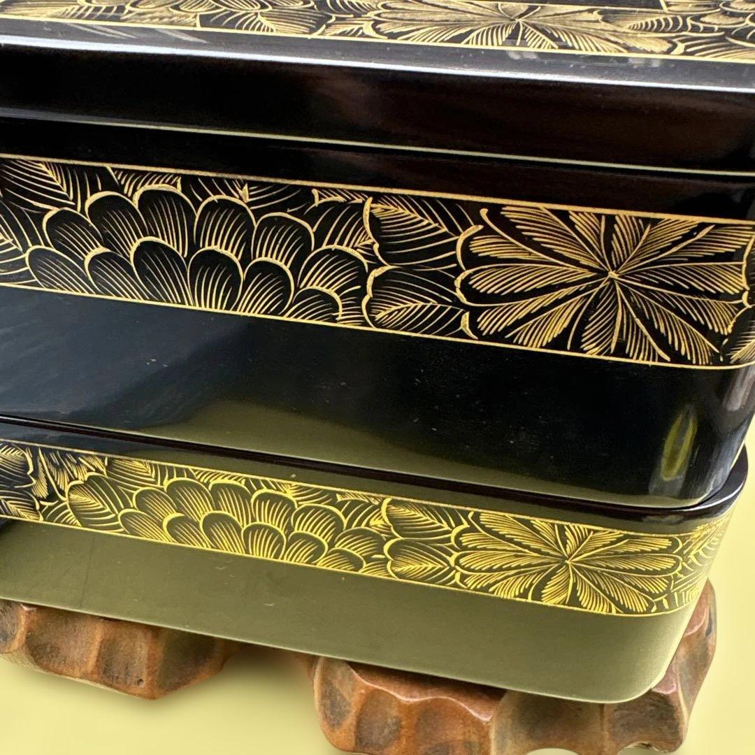 輪島塗・菊・沈金・二段重