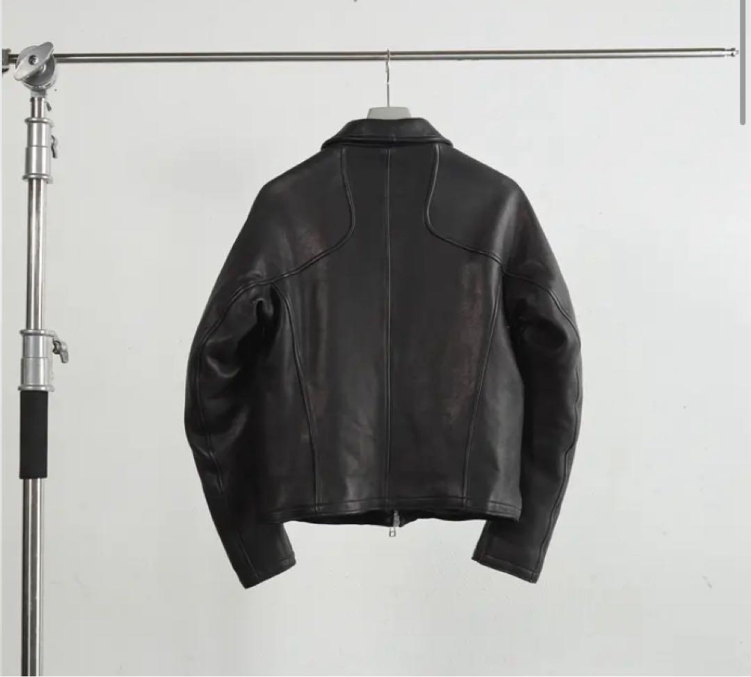 【NVRFRGT】Leather Paneled Zip Up Jacket新品