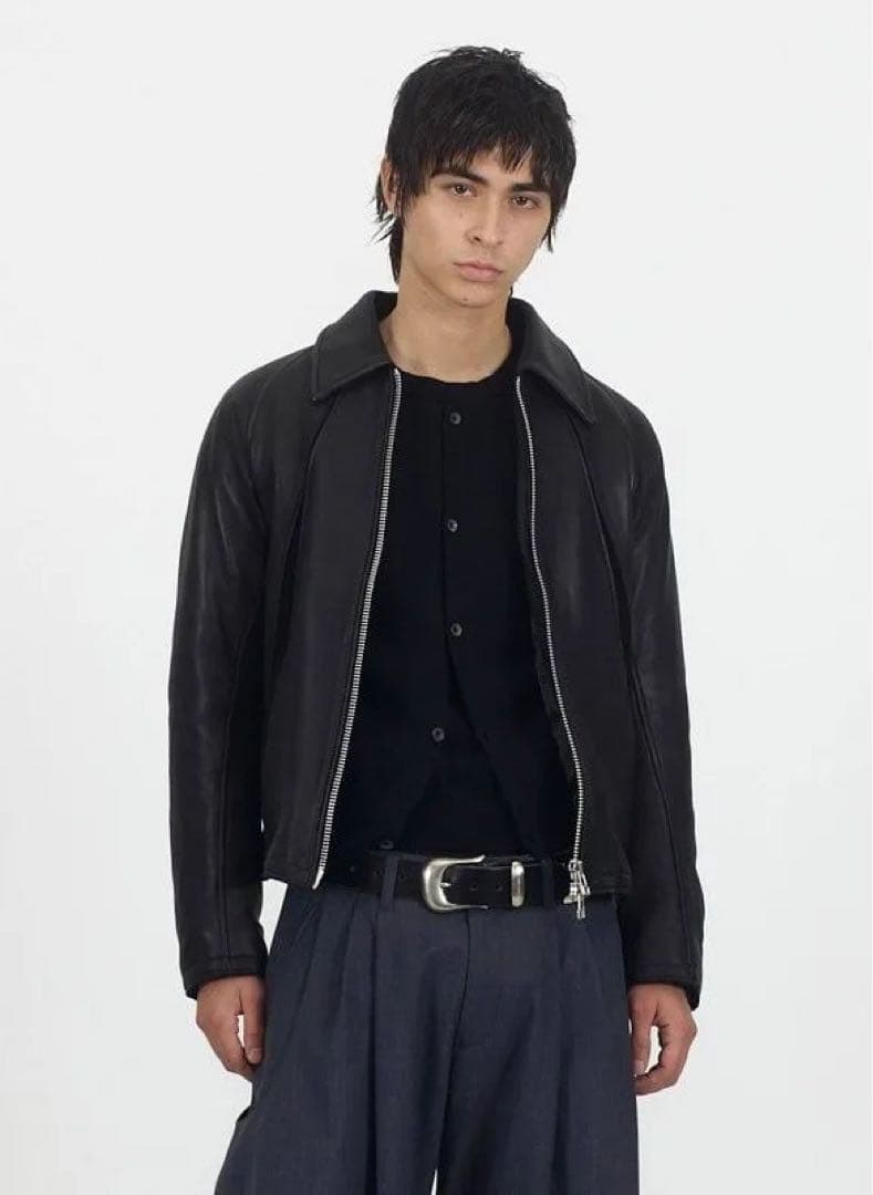 【NVRFRGT】Leather Paneled Zip Up Jacket新品