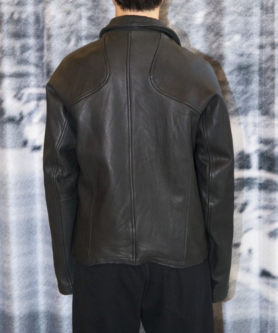 【NVRFRGT】Leather Paneled Zip Up Jacket新品