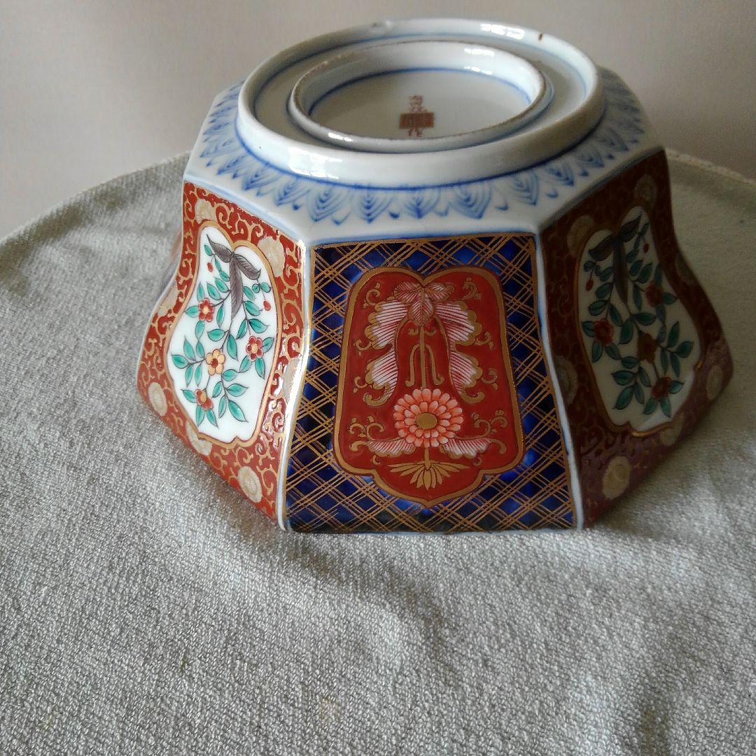 古伊万里　染錦草花　鉢