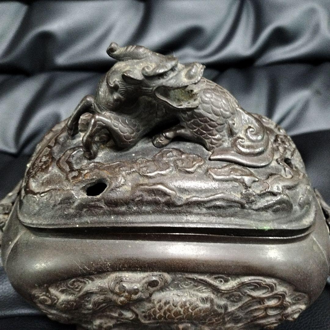 古美術 銘有 銅製 香炉 麒麟 鳳凰 骨董 アンティーク