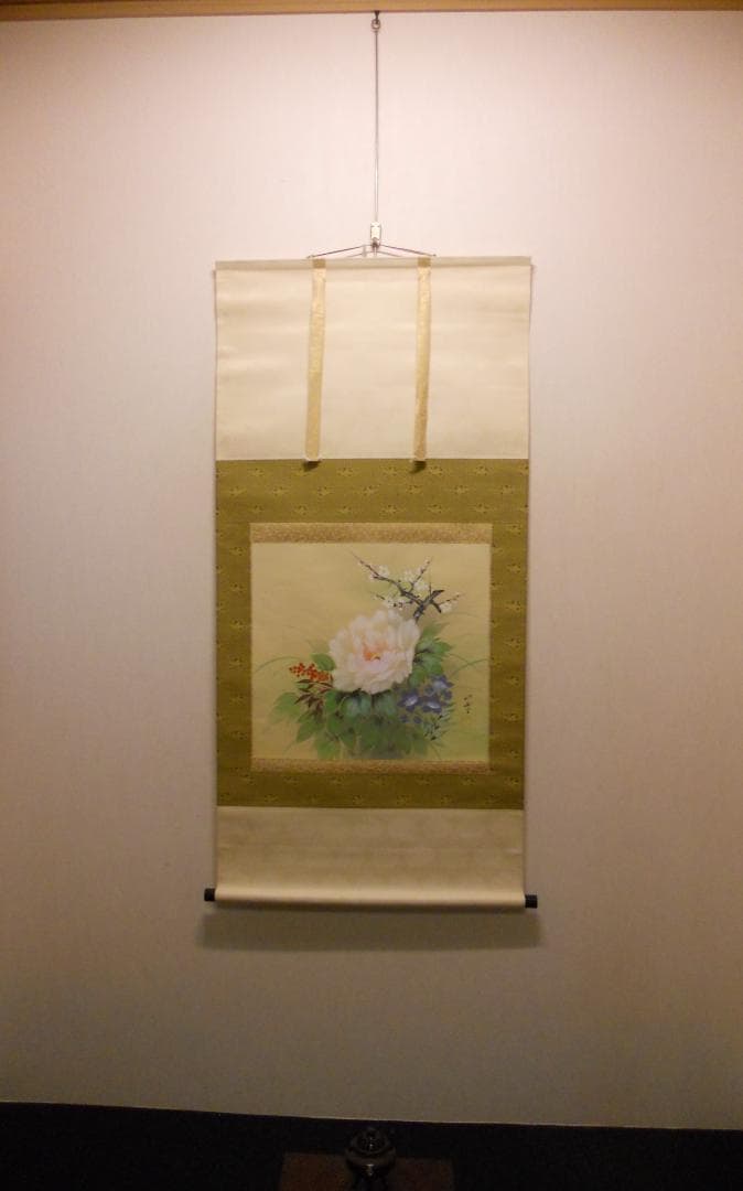 掛け軸 如学 四季花 中島清堂 識箱 絹本 希少 軸装 茶道具 掛軸 美品 です