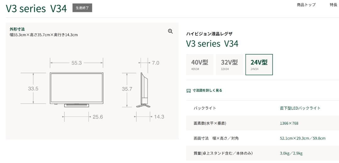 未使用TOSHIBA REGZA 24インチ 24V34液晶テレビ