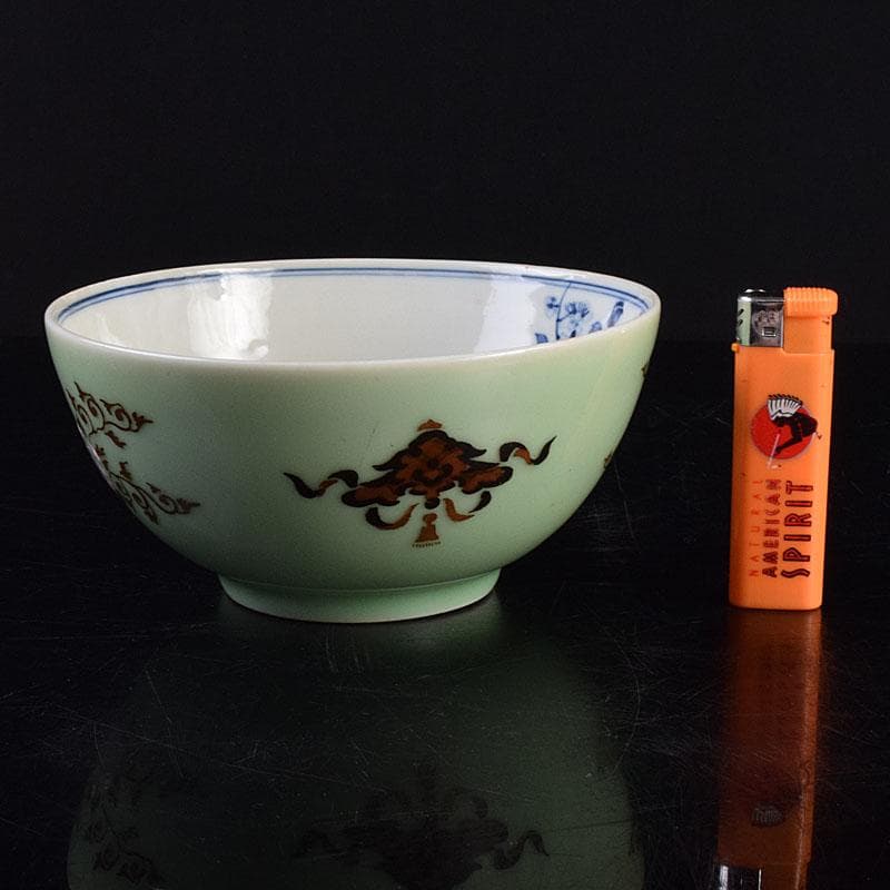 瀬戸焼　陶玉園　加藤五助製　染付　漢詩花文　鉢　合わせ箱　M　R9444