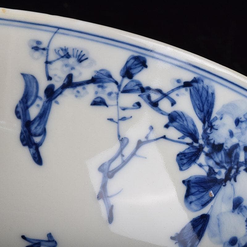 瀬戸焼　陶玉園　加藤五助製　染付　漢詩花文　鉢　合わせ箱　M　R9444