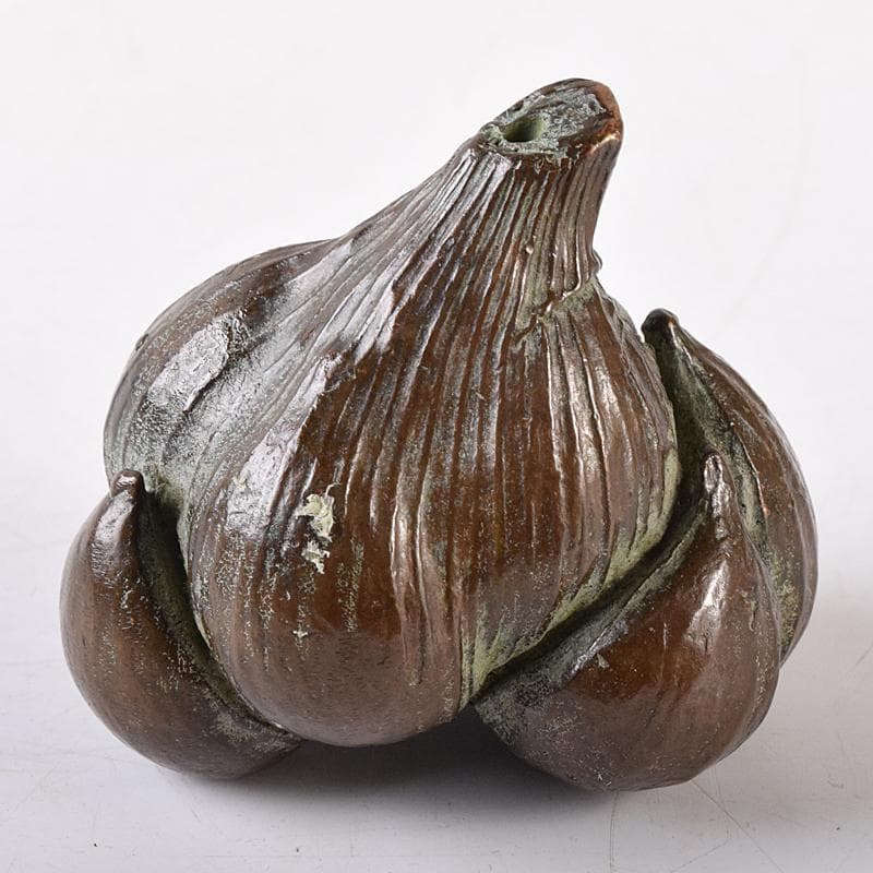 金工名品　古銅宣徳銅　大蒜　置物　紙鎮　在銘　C　8330E