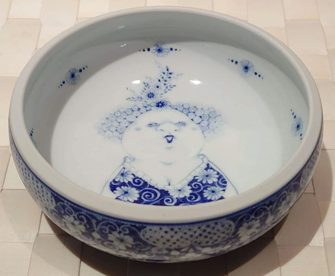 橋本よしこ　蓋物　染付