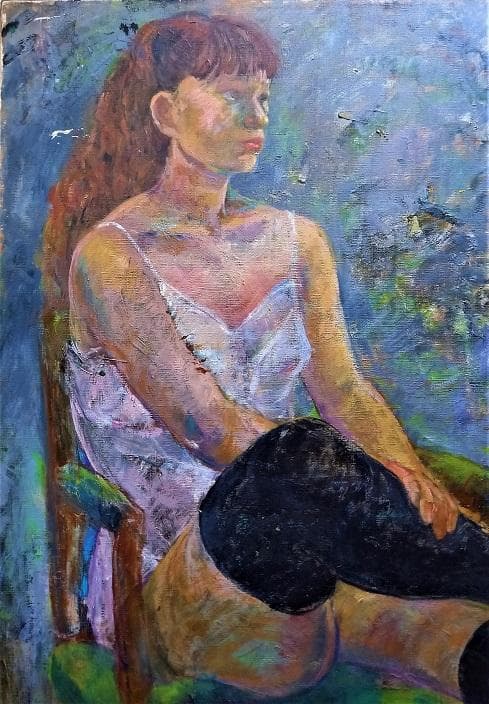 作者不詳　氏原？　「女性像」　技巧的に実力がある油彩画　　F２０号